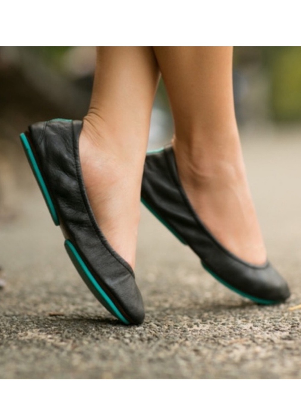 Tieks By Gavrieli Women's Black Ballet Flats with Teal Accent - Slip-On Comfort